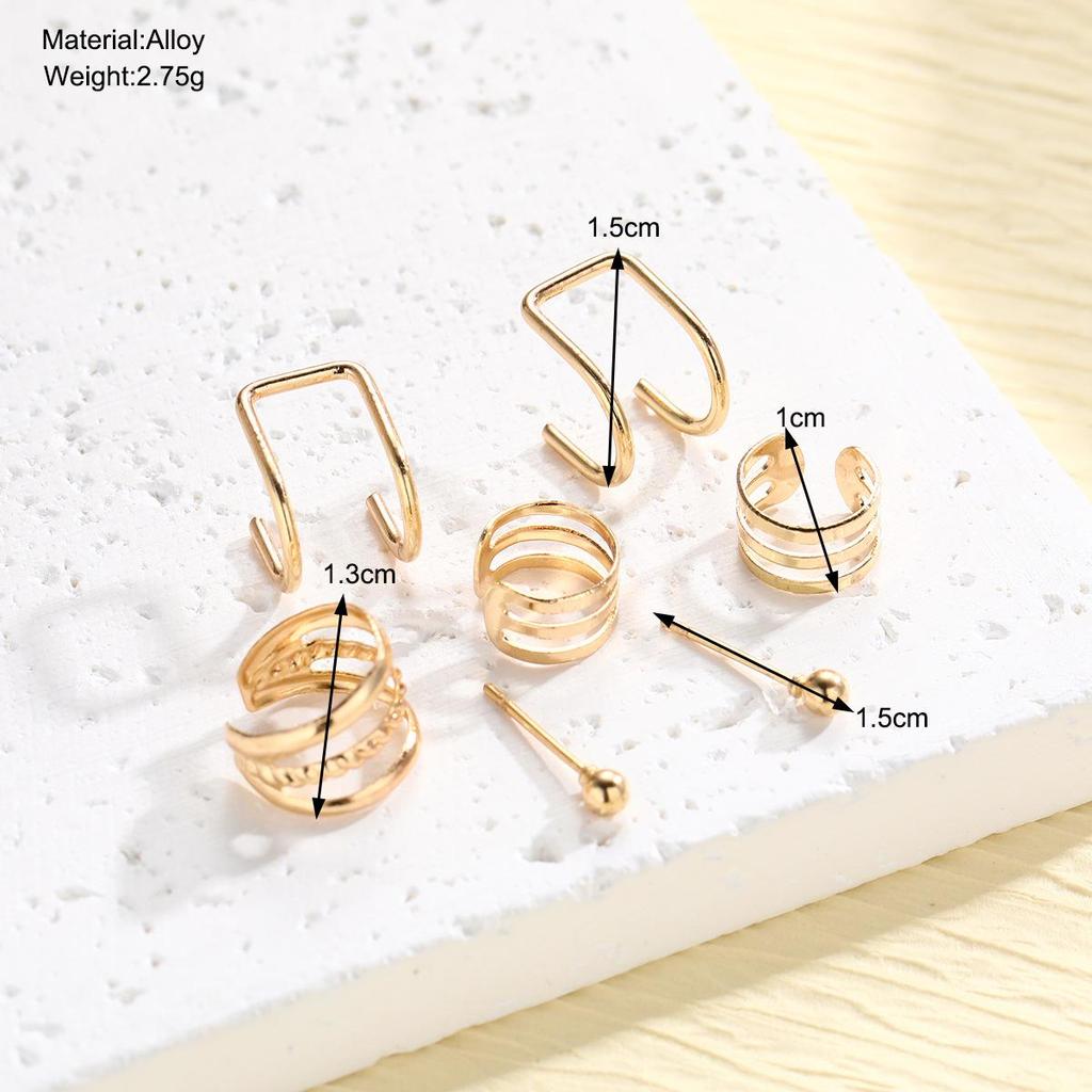 Gold European and American Retro Hollow Multi-layer Ear Clip Earrings Set - 7 Pieces