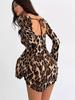 2024 European & American Women's Leopard Print High-Waisted Long-Sleeve Dress - Autumn/Winter Collection