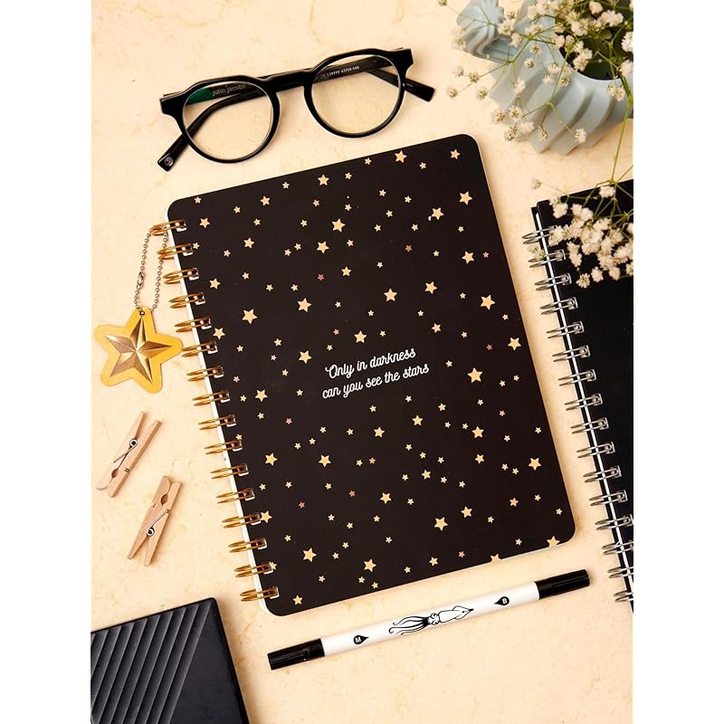 DOODLE Twinkling Stars B5 Wiro Hard Bound Notebook I Paper Dangler I 80 GSM I 160 Ruled Pages