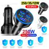 12/35/250W PD Car Charger QC3.0 Fast Charge Car Cigarette Lighter Plug 2/4/5 Port Car Charger Flash Charge with Digital Display