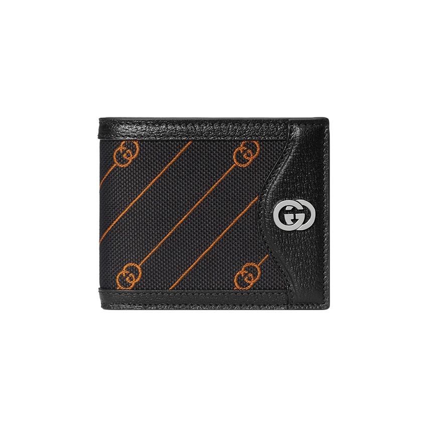 Gucci Interlocking Double G Logo Flip-Flap Wallet Jacquard Fabric And Leather Combination Men S Style Black Gift Set(Basic Set+Box+Shopping Bag) чёрный