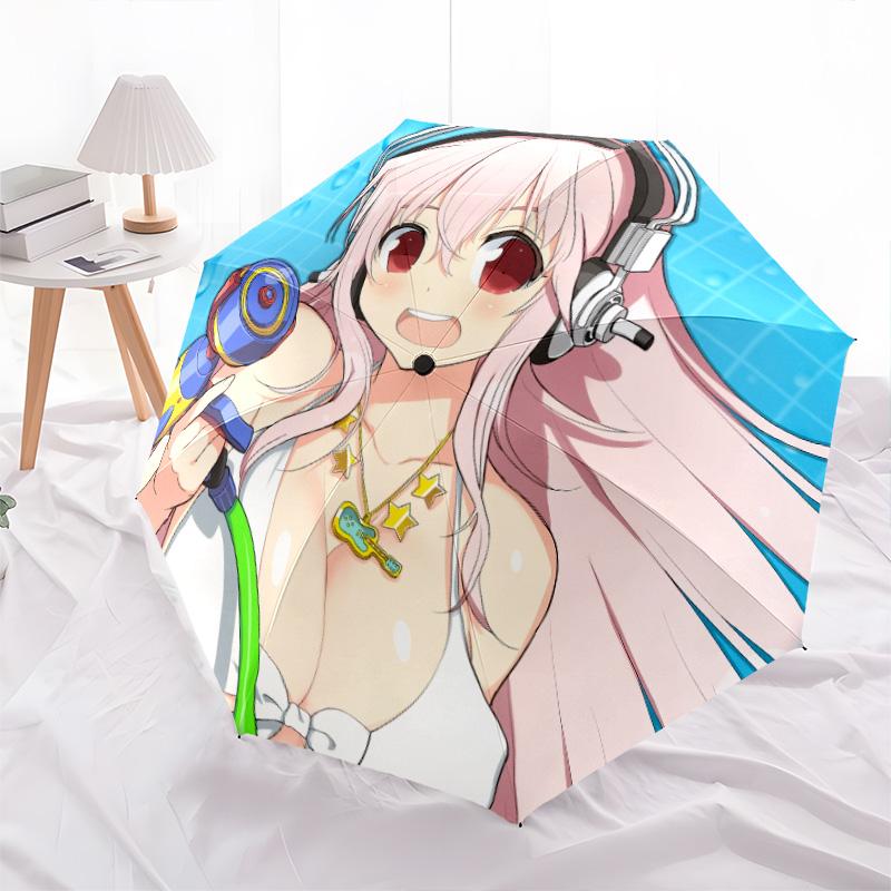 Super Sonico  pattern, automatic folding umbrella, portable and foldable design, 8 ribs, a Christmas or birthday gift.