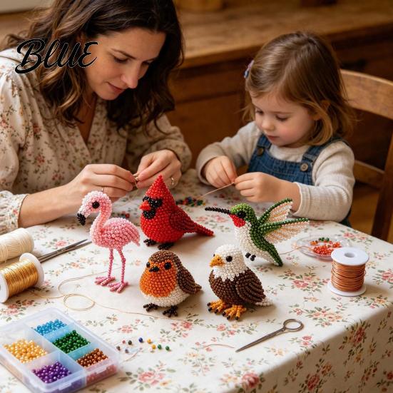 Easy Bead Crafting Kit DIY Bird Beading Kit, 3D Animal Craft with Colorful E