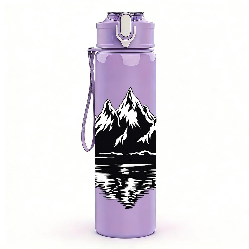 1PC Mountain Peak Landscape Art Print 750ml Color Plastic Sports Water Bottle Leakproof Flip Straw Lid Suitable for Sports Office Home Use