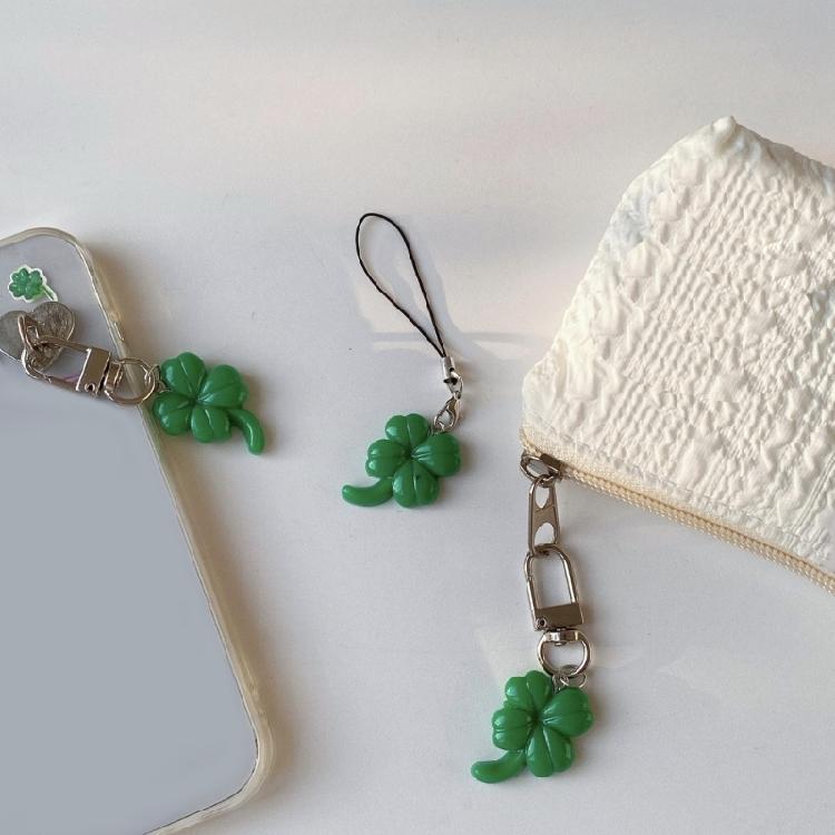 Green Four Leaf Grass Charm Pendant Chain Phone Strap Pocket Keychain Strap Hangings Decoration for Key Bag Purse