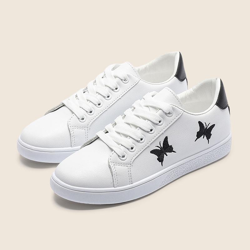 

Женская повседневная обувь с вышитыми бабочками, белые кроссовки для женщин, весенние туфли на платформе со шнуровкой, вулканизированные туфли 36 чёрный
