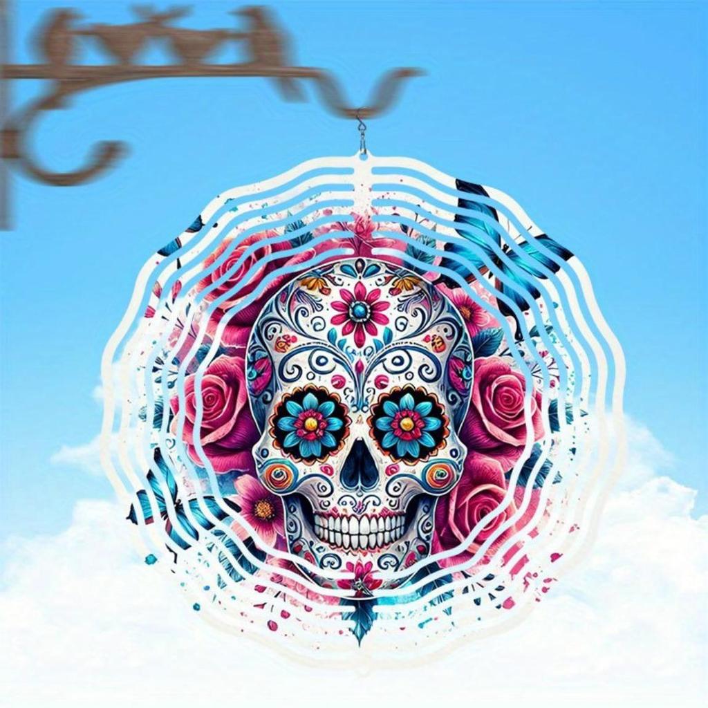 Metal Wind Chime with Rose Skull Butterfly Design for Indoor Outdoor Garden Decor Christmas Thanksgiving Holiday Hanging Ornament