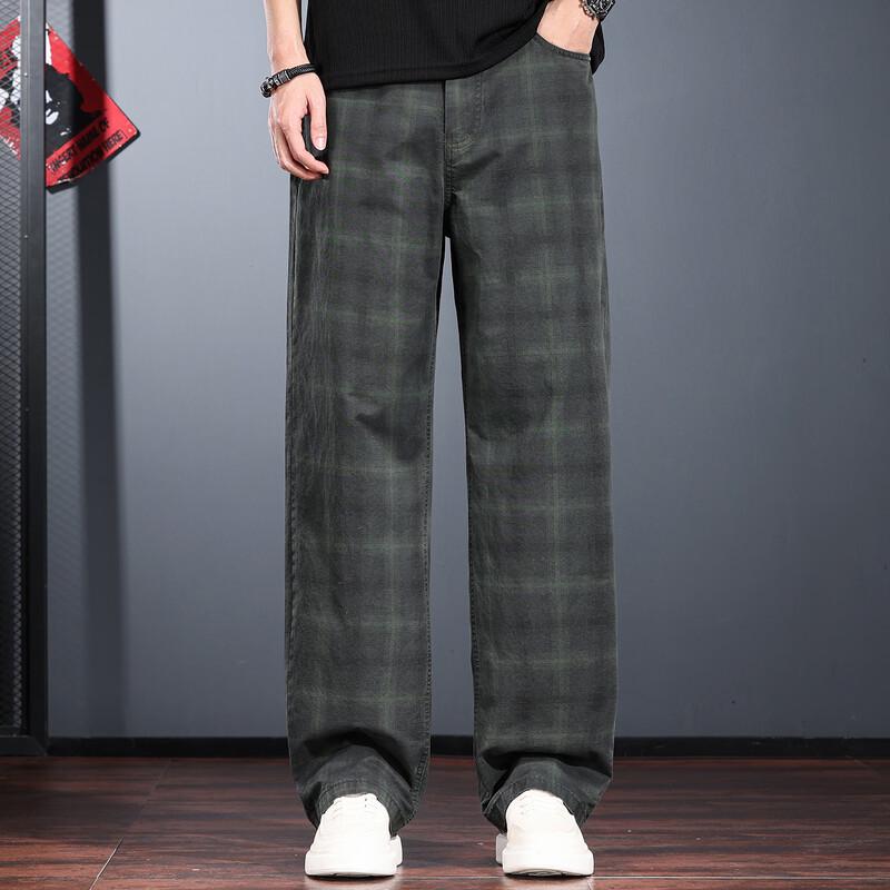 Men s Retro Washed Plaid Straight Loose Cargo Pants 3XL