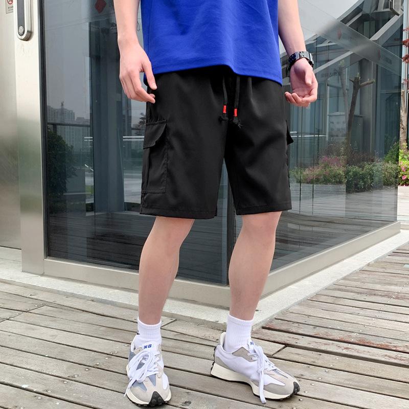 Summer Men's Solid Color Drawstring Cargo Shorts with Flap Pockets Casual Relaxed Athletic Fitness Training Multi-Pocket Bottoms