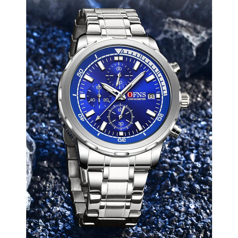 Men's Business and Leisure Watch with Three Eyes Six Needles Quartz Movement Night Light Display Waterproof Wristwatch