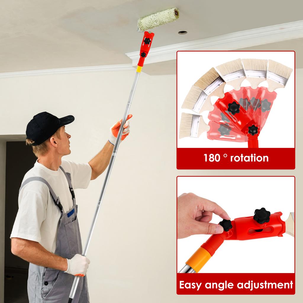 180° Rotating Paint Brush Handheld Paint Tools Multi Angle Paints Roller Extension Pole Attachment with Brush for Ceiling Wall
