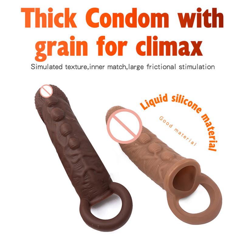 Reusable Condoms Penis Extender Silicone Enlargement Penis Sleeve Thick Condom With Grain