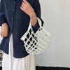 Foldable Leather Folding Tote Bag Fashion Hollow Out Weave Bag Trendy Leather Mesh Tote Bag  Picnic