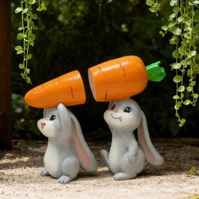 2Pcs Easter Bunny Miniature Figurines Statues Resin Cute Flowerpot Decor Ornaments for Garden Shelf