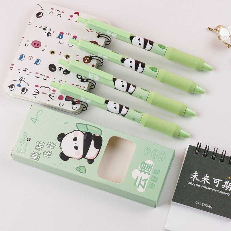 4Pcs Cartoon Capybara Panda Erasable Pressing Gel Pen Quick Drying Ballpoint Pen Fashion Signature Pen Writing Tools