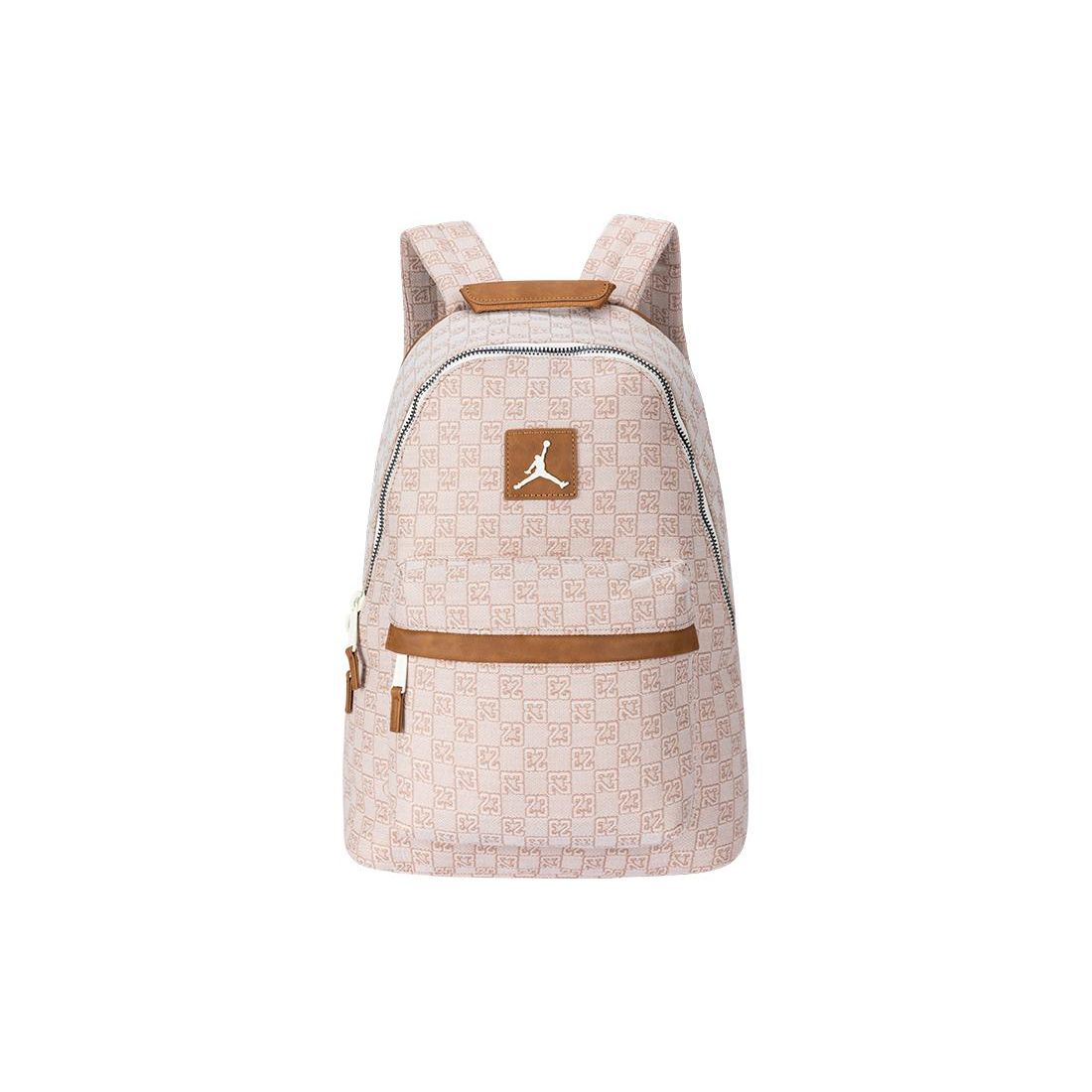 Jordan Brand Logo Checkerboard Print Polyester Backpack Unisex Backpack Beige Cream JD2413018AD001 Beige