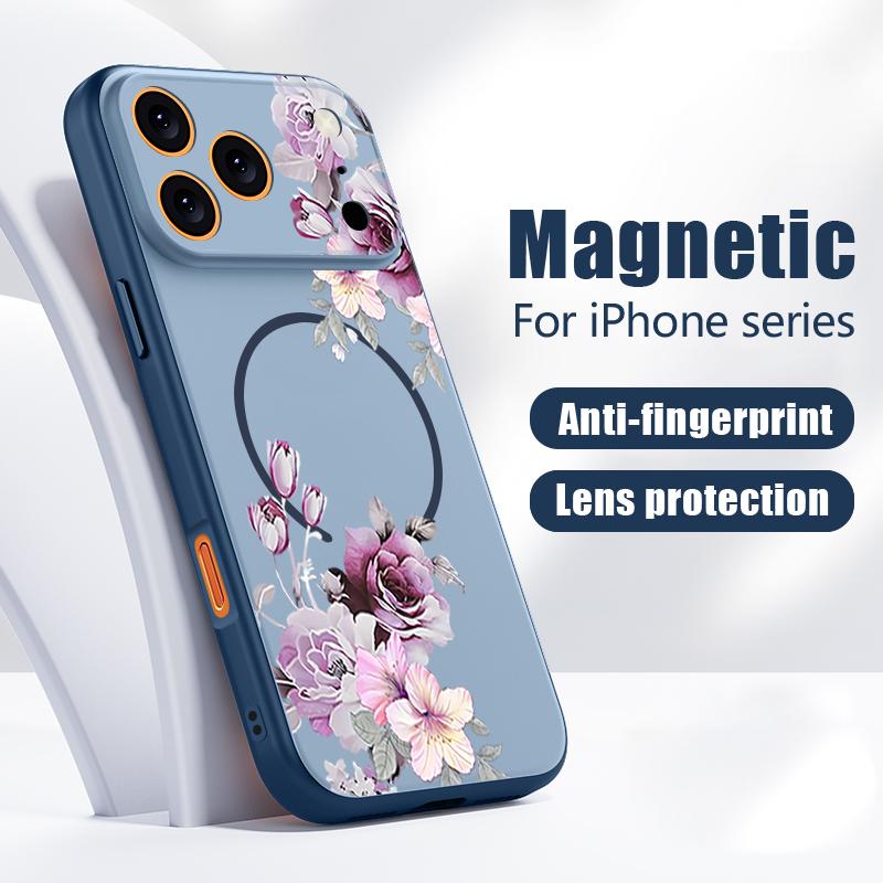 Black-white Peony Floral Pattern Case For iPhone 17 Pro Max Magnetic For Magsafe Hybrid Slim Matte Cover For iPhone 16 15 14 13 Pro Max