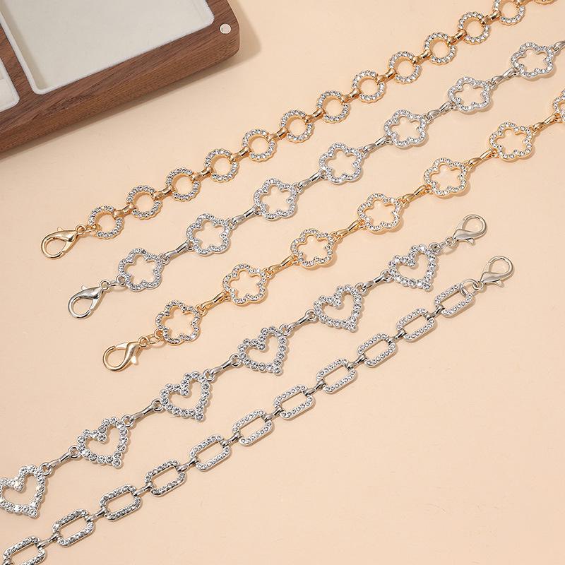 Women's High-end Waist Chain Women's Belt Fashionable Rhinestone Blingbling Flash Love Flowers Thin Waist Chain