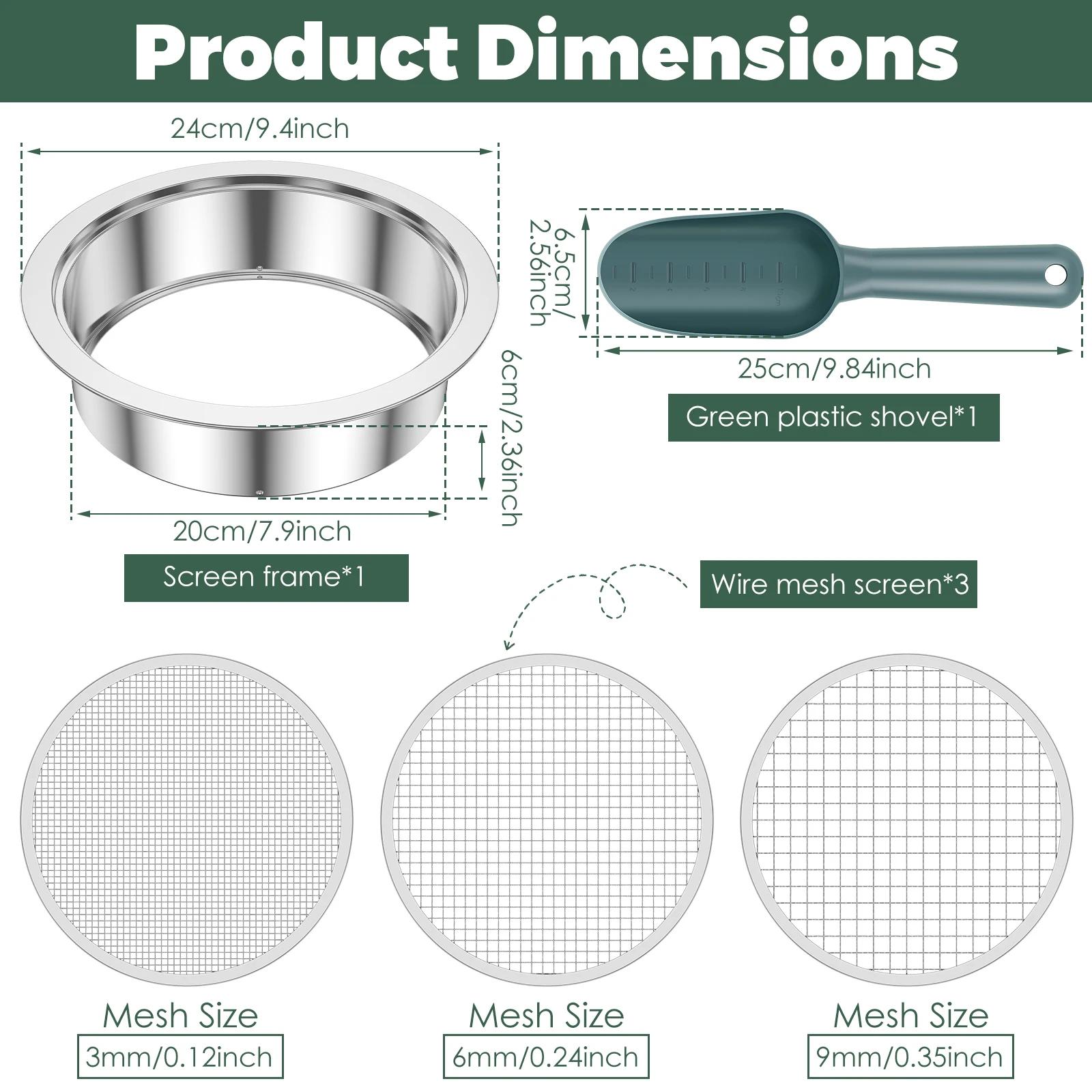 Garden Soil Sieve Set Stainless Steel Rock Sifter Screen with 1/3/6/9/12 mm Replaceable Sieve Mesh Garden Plant Nursery Tools