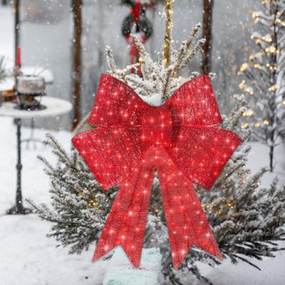 Christmas Bow Topper Bowknot Xmas Tree Decoration for Winter Doorway Parties Glitter Bow With Light Ornaments Easy To Use