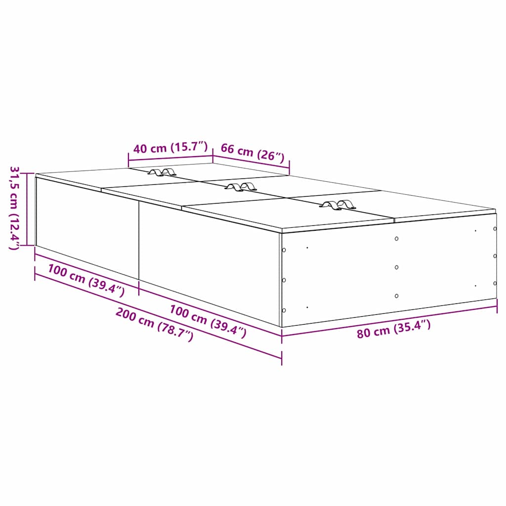 Storage Bed Frame Concrete Grey 80 x 200 cm Particleboard