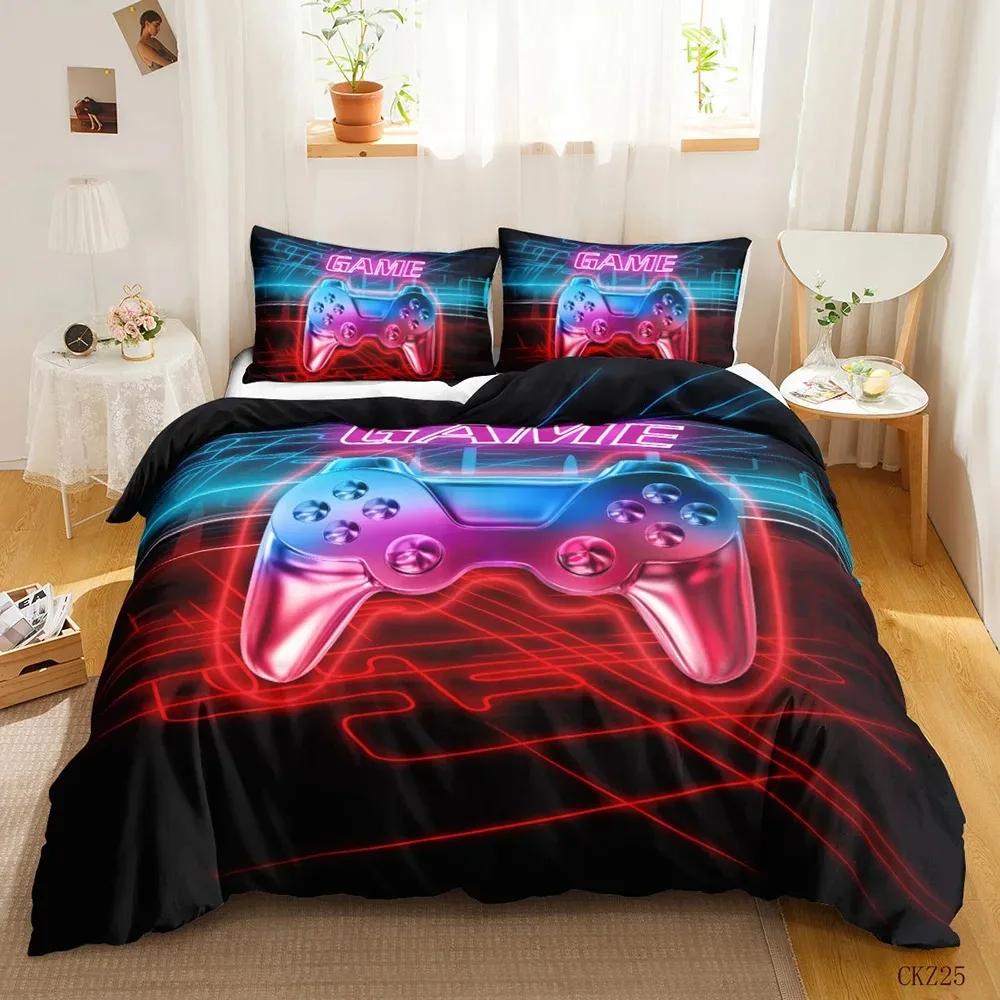Gamer Bedding Sets For Boy, Gamepad Controller Duvet Cover Set King Size,Video Games Home Decor Comforter Cover For Teen Bedroom