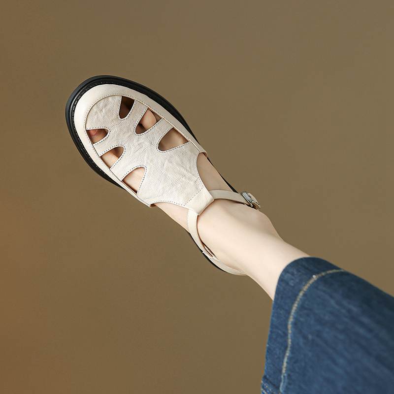 Krazing Pot Fårskinn Rund Tå Storlek 42 Hög Kvalitet Tjock Mellanhög Klack Spänne Ihålig Stil Vacker Höst Större Storlek Pumps