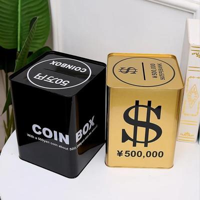 Adults Cash Box Square Piggy Bank Creative Money Boxes Piggy Bank Metal Savings Period Gold Safe Coin Box Home Large for Paper Money Gift 365 Days