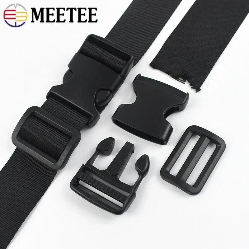 2/5Sets 20-50mm Black Nylon Webbing with Plastic Slider Clasp Quick Release Buckle Backpack Strap Dog Collar DIY Accessories