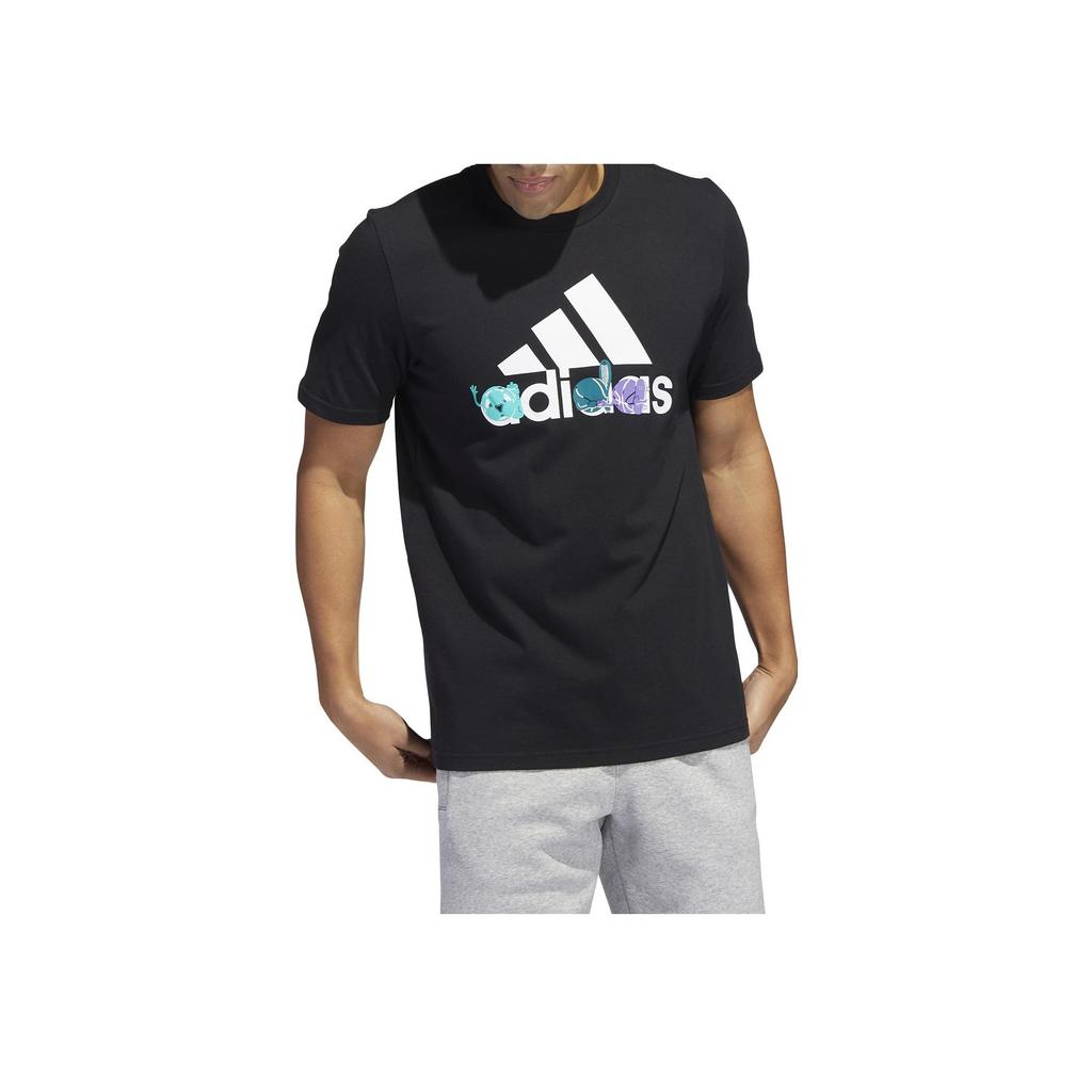 Adidas Cartoon Pattern Print Round Neck Short Sleeve T-Shirt Men Tops Black HE4837