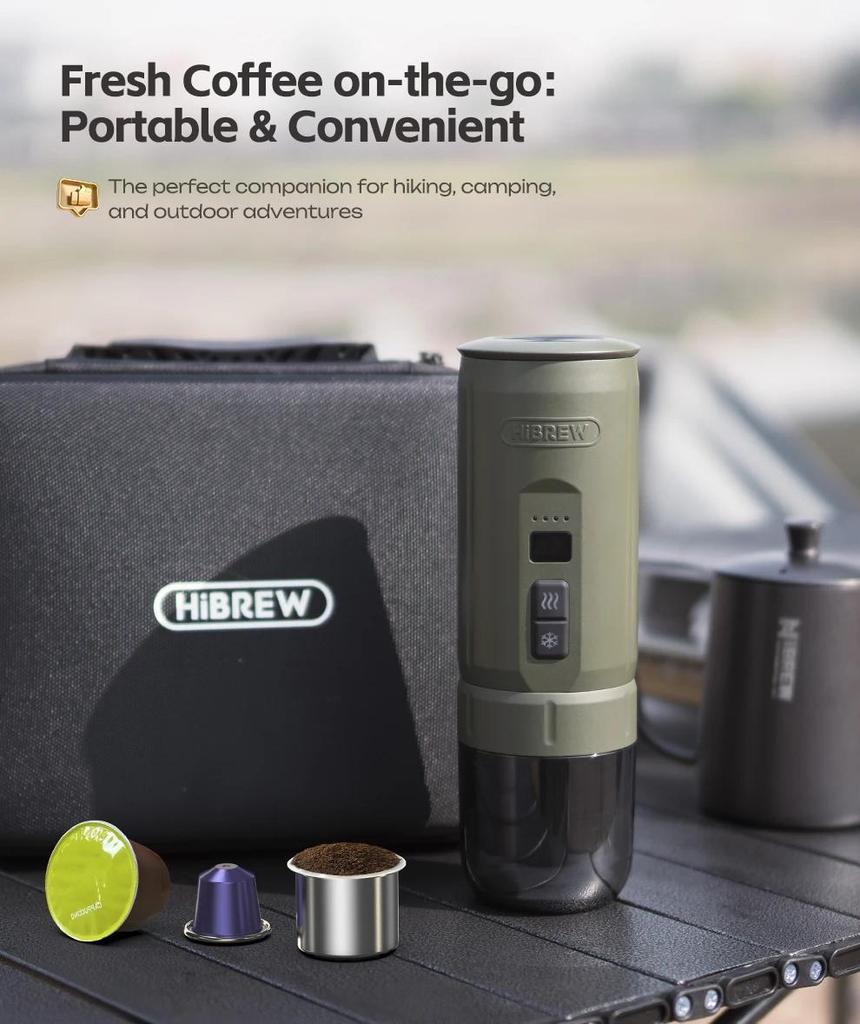 New HiBREW New Portable Espresso Coffee Machine for Car & Home Camping Coffee Maker Fit Nespresso Dolce Capsule Powder H4C