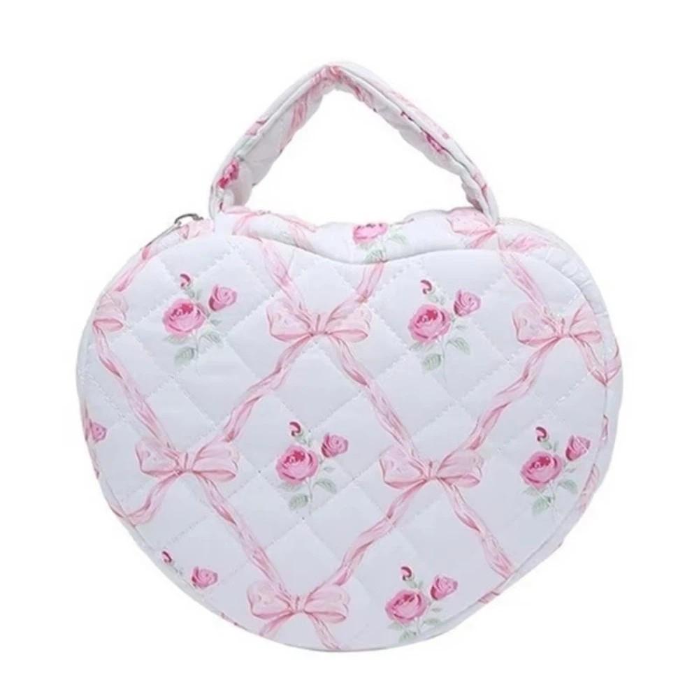 Large Capacity Heart Shaped Cosmetic Pouch Stylish Floral Pattern Makeup Bag  Beauty Organizer Style 2