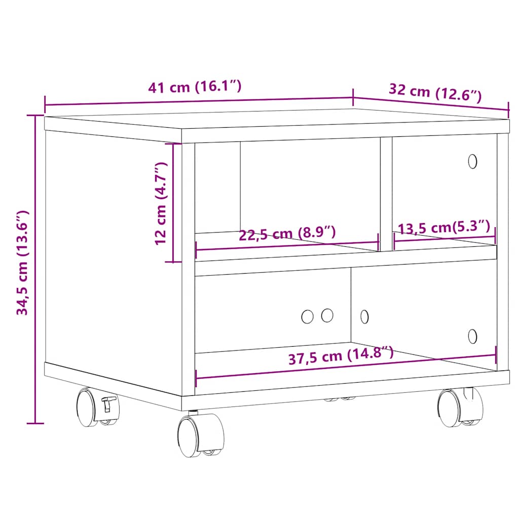 Printer Stand with Casters White 41 X 32 X 34.5 Cm