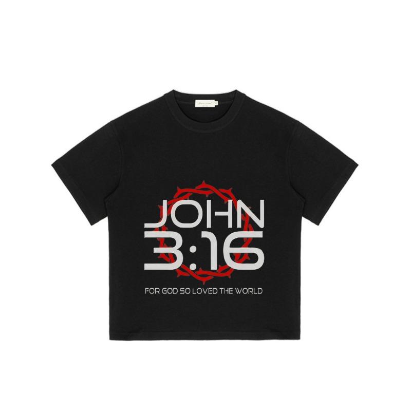 Men's Black T-Shirt with John 316 Bible Verse and Crown of Thorns Design for Religious Faith and Casual Wear