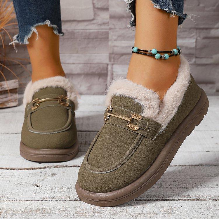 Women's Large Size Fur Mouth Soft Sole Winter Warm Fur One Foot Stirrup Snow Boots Padded Lined Ankle Boots Non-Slip Hiking Casual Sports Cotton Boots