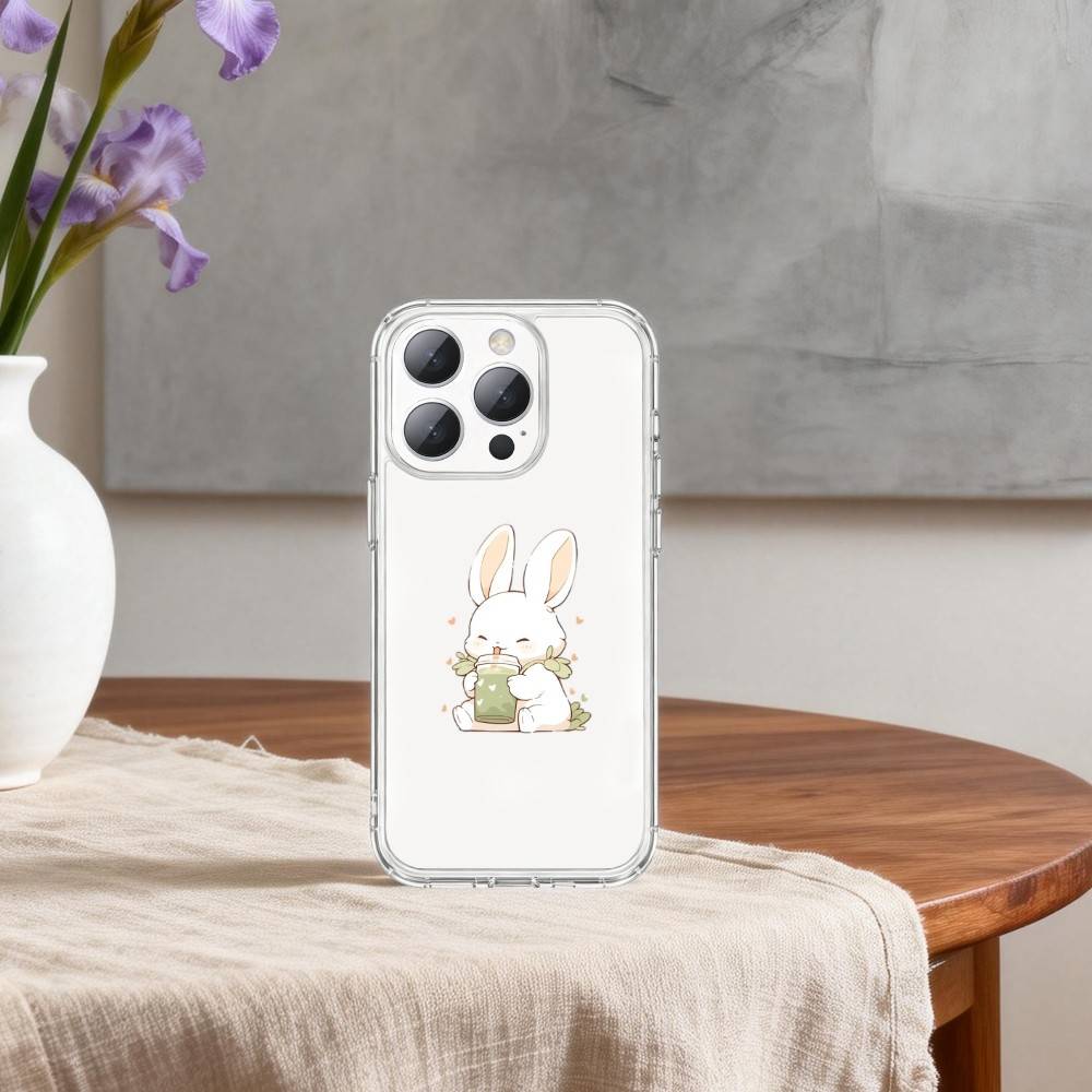 Cute Bunny Baby Rabbits Phone Case For iPhone 17 16 15 14 13 12 11 Mini Pro Max Plus Transparent Cover