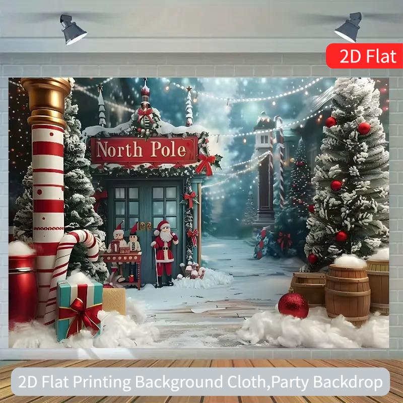 2D flat drawing of the winter wonderland of the Arctic Christmas Village background - made of polyester materialzyc