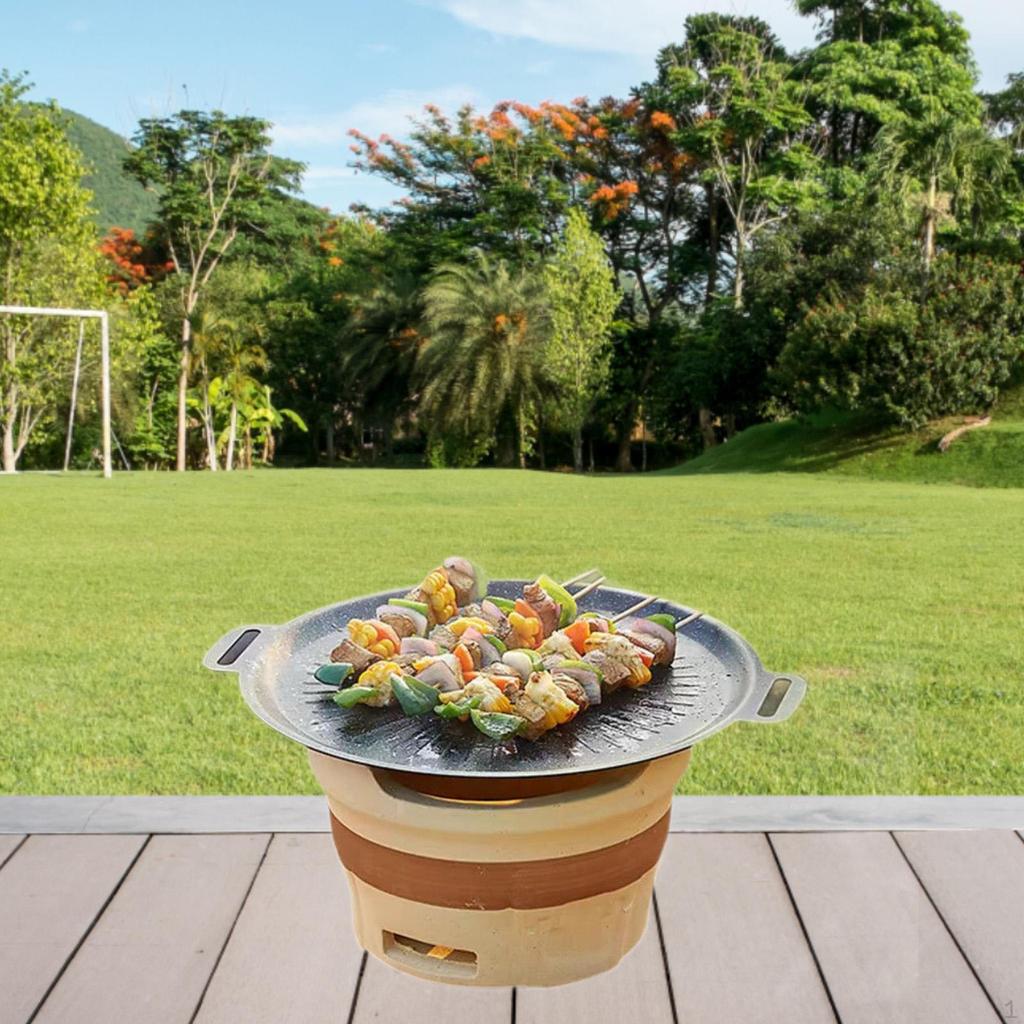 BBQ Frying Pan Practical Round Non-Stick Grill for Camping Indoor Outdoor Kitchen Pancake Meat