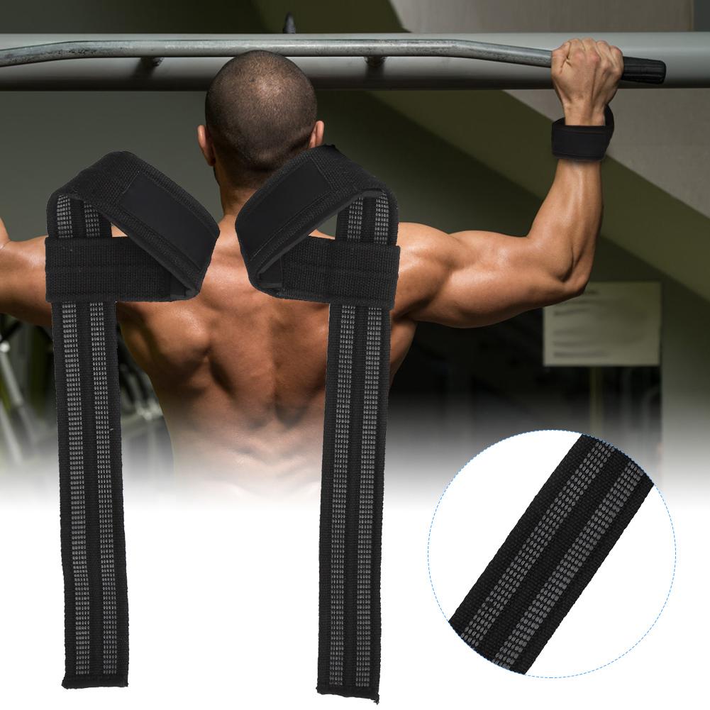 1 Pair Weight Lifting Straps Padded Wrist Support Non-Slip Powerlifting Bodybuilding Grip(Black )