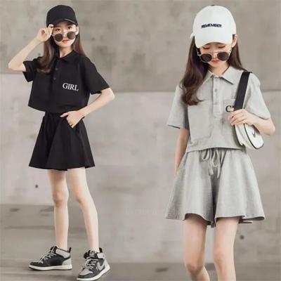 Summer Short-sleeved Suit, Children's Clothing, Big Girls, Sports Tops, Shorts, Two-piece Suit for Little Girls