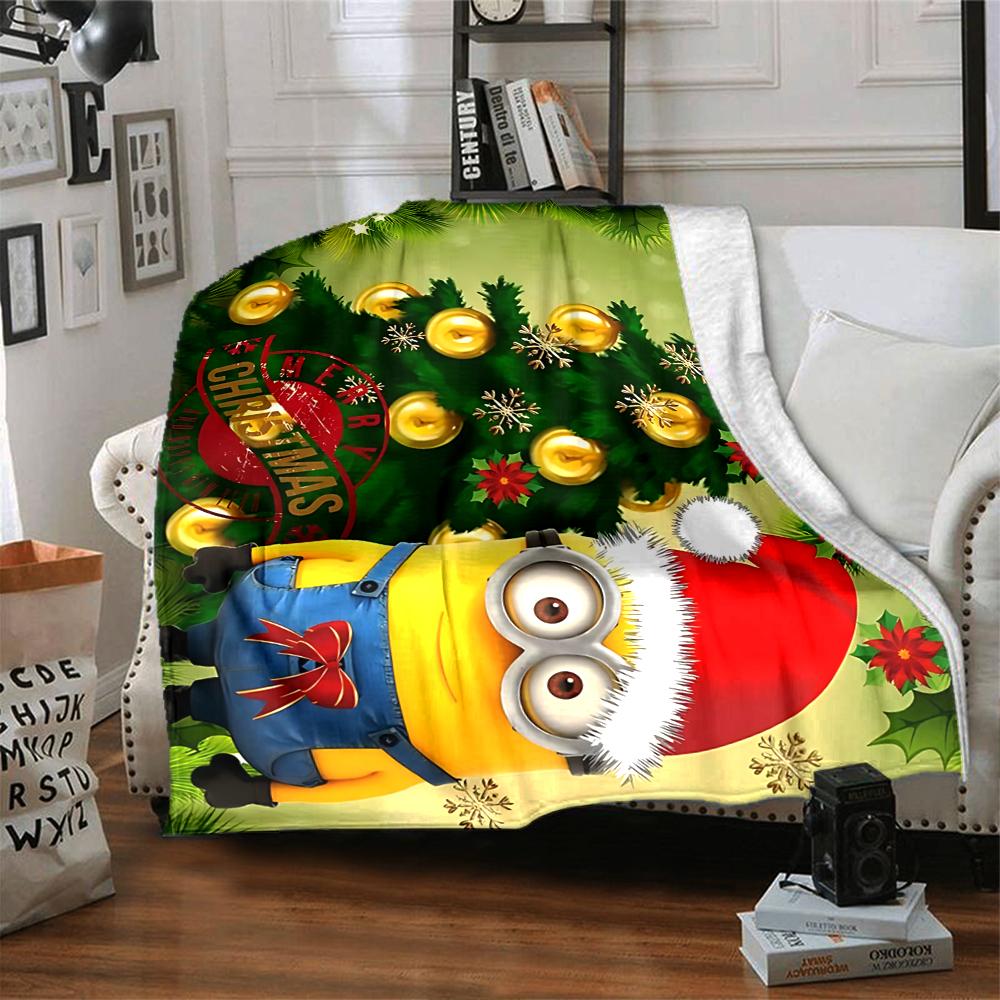 1Pc Minions Christmas Celebration Blanket Soft Throw Blanket For Home Bedroom Bed Sofa Travel Office Solid Christmas Blanket