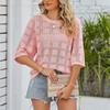 Summer Women's T-shirt Round Neck Sunscreen Knitted Short-sleeved Hollow Sweater