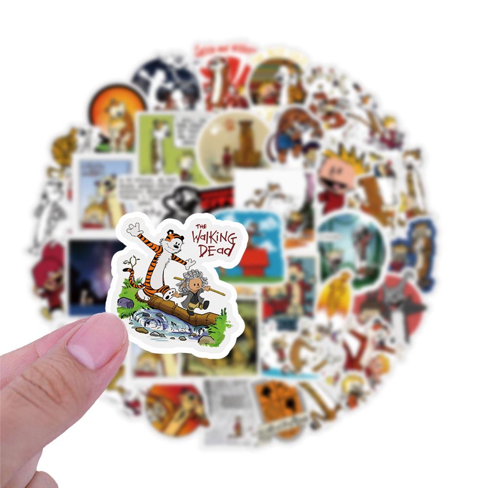 25 Pcs Calvin and Hobbes Cartoon Anime Stickers Toys for Children's Motorcycles Skateboards Phones DIY Hand Diaries Scrapbooks