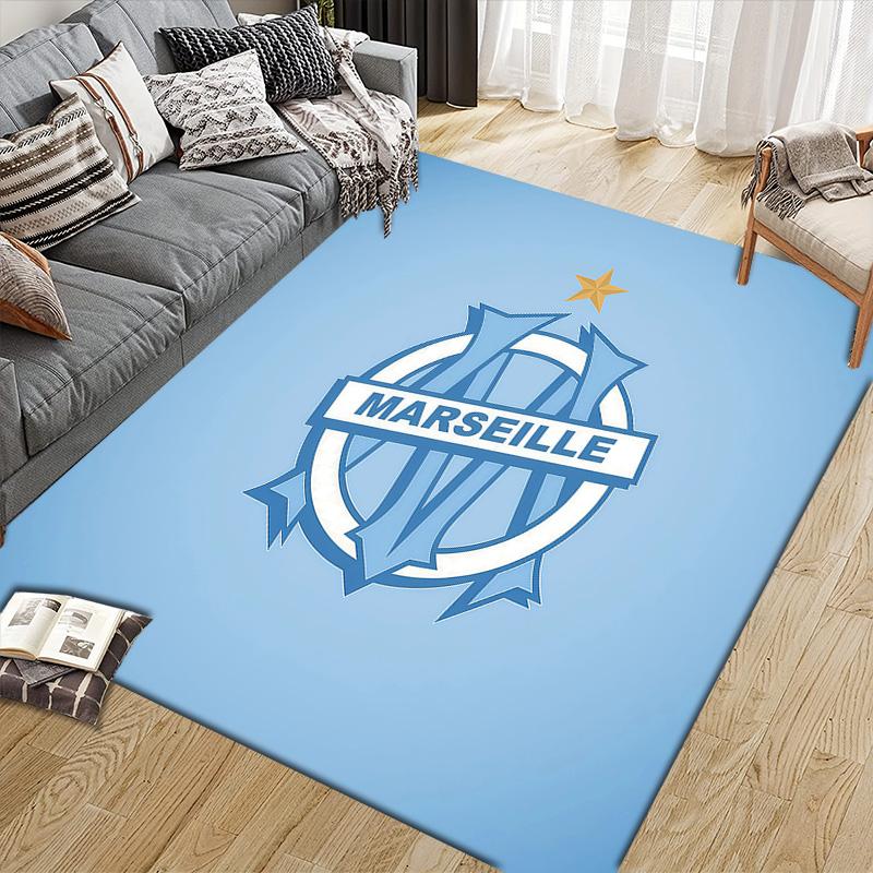 Olympique De Marseille Flannel Pattern Square Carpet,Area Rug,Carpet Rug for Living Room Bedroom Sofa Playroom Decor,Non-slip Floor Mat