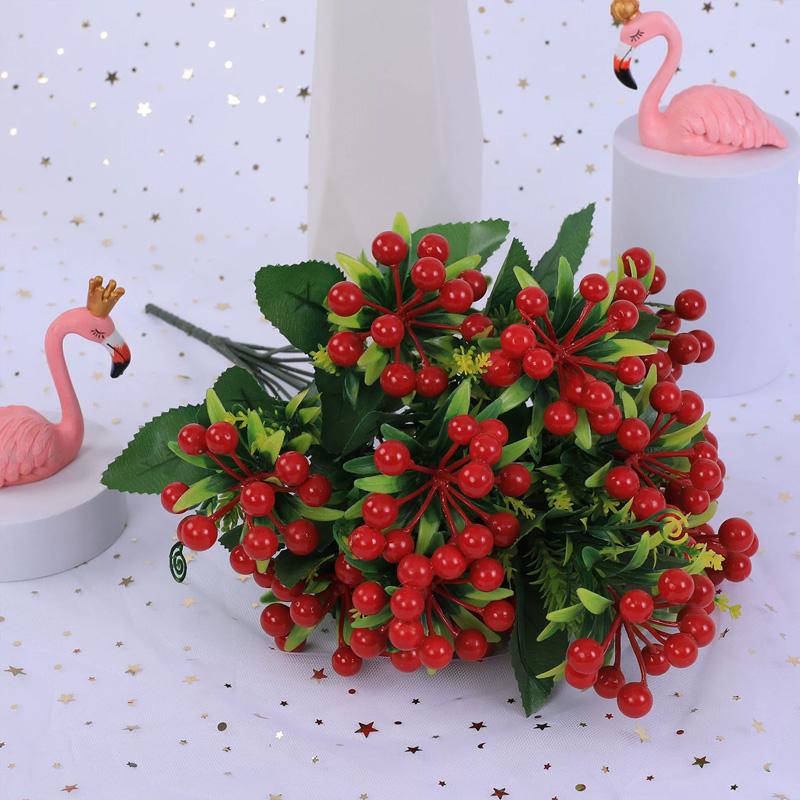 1 Bunch Home Decor Lifelike Artificial Fruit 12-head with Leaves DIY Foam Fruit Red Berries Branch Tabletop Accents