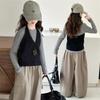 Big Girls' Spring & Autumn Three-Piece: Sweater Vest and Wide-Leg Pants - 2025 Korean Style Children's Clothing