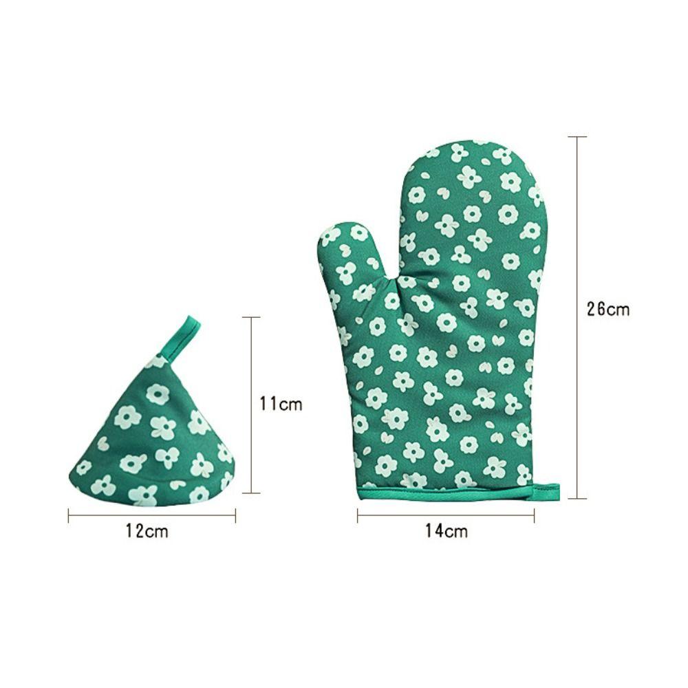 Durable Floral Microwave Gloves Heat Resistance Thickened Oven Mitts Portable Anti-scald Pot Handle Cap Baking Accessories