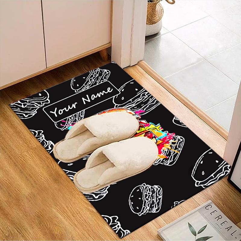 1PC Custom Name Colorful Burger Artwork Theme Floor Mat Ideal for Living Room, Game Rooms, Office, Bedroom, Floor Mat Playful Design