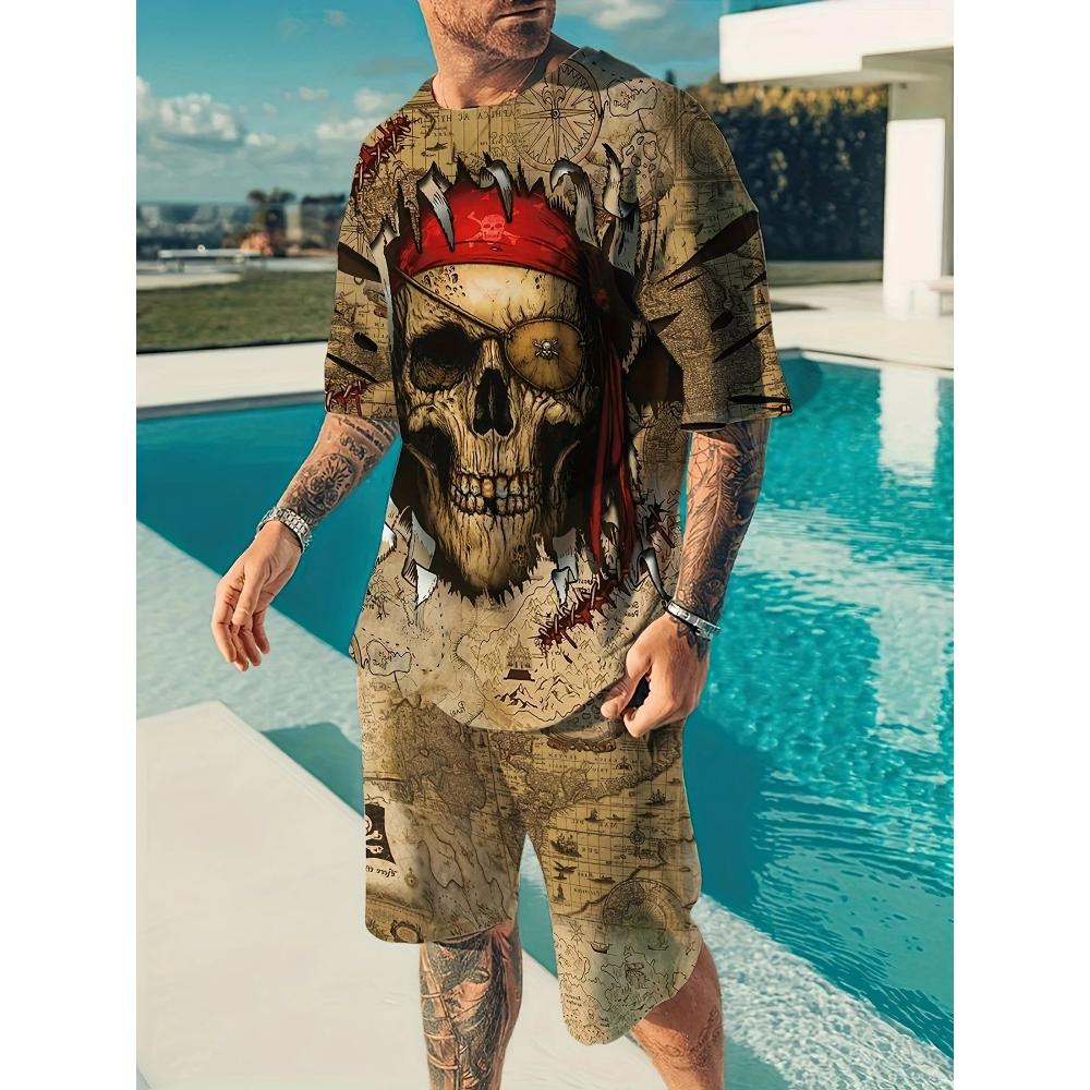 Goth Horror Skull 3D Print Punk T-Shirt Shorts 2 Piece Hip Hop Men Women's Fashion Streetwear Casual T-Shirt O-Neck Hot-selling