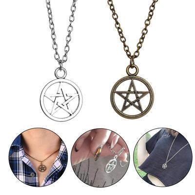 Collar con Colgante de Pentagrama Religioso Vintage de Lucifer para Mujer, Signo de Satán, Retro